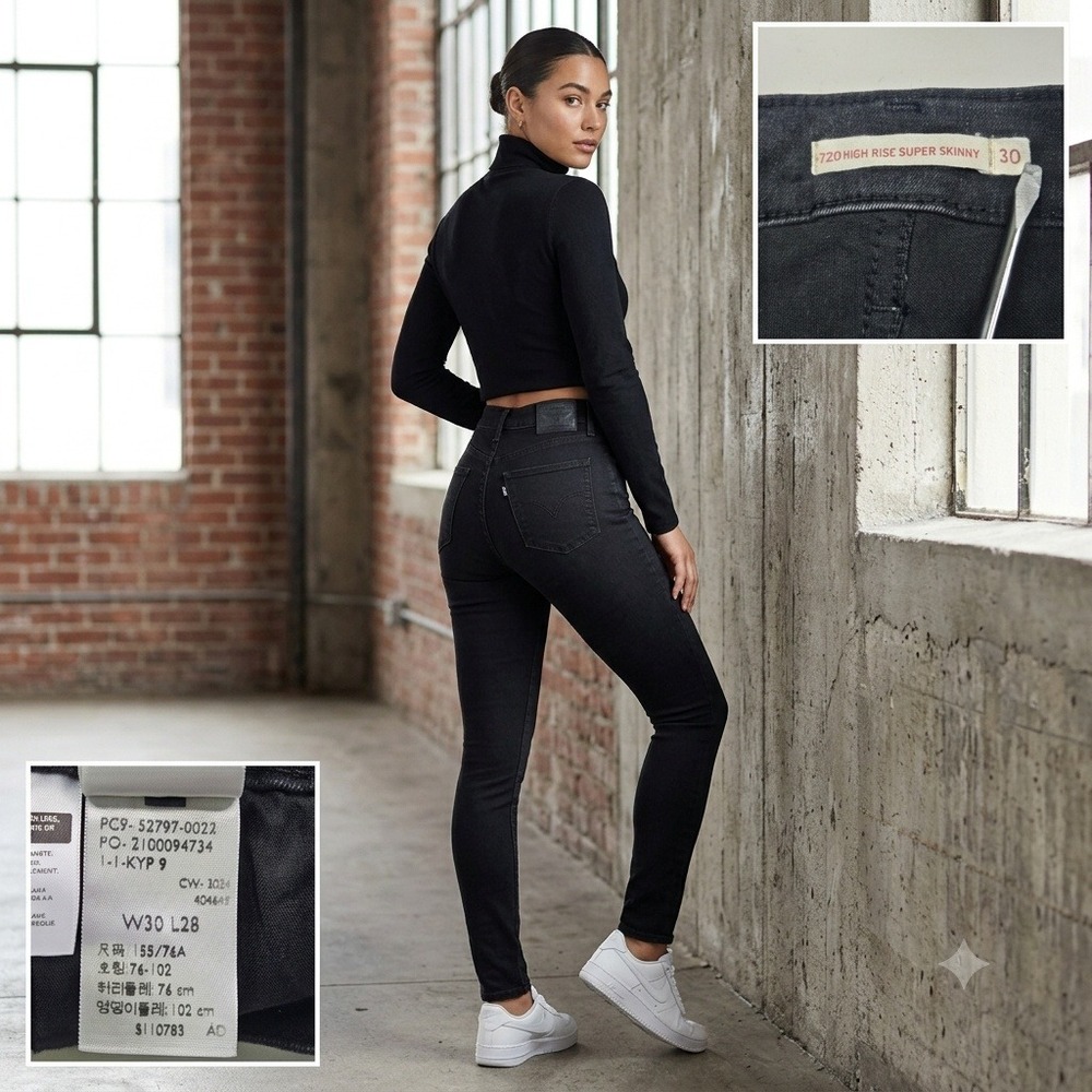 Levi's 720 High Rise Super Skinny Jeans Women 30 Black Stretch Denim 52797-0022
